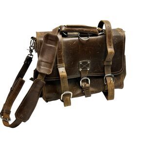 Full Grain Briefcase Handcrafted by Rustic Leather Dark Brown Distressed Strap